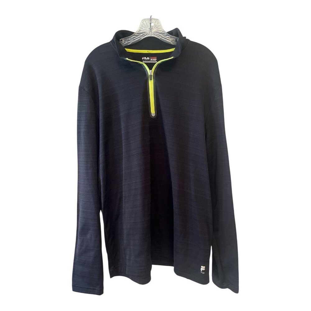 FILA Sport Men’s XXL Quarter Zip Pullover Black Neon Trim Long Sleeve Shirt